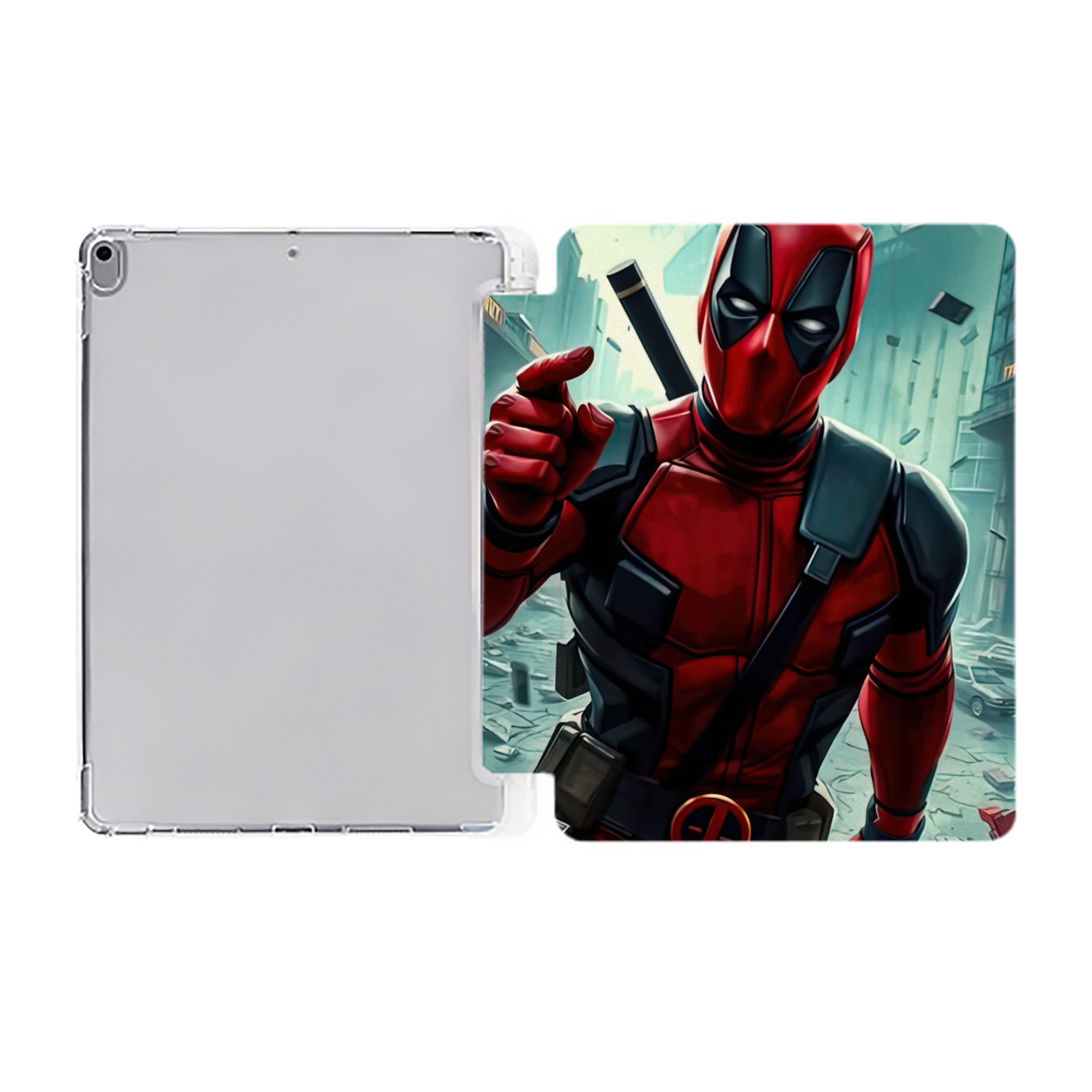（画像用） Deadpool デッドプール IPad ケース ペン収納付き 三つ折りスタンド PUレザー×シリコン 対応機種9.5/10.5/10.9インチ